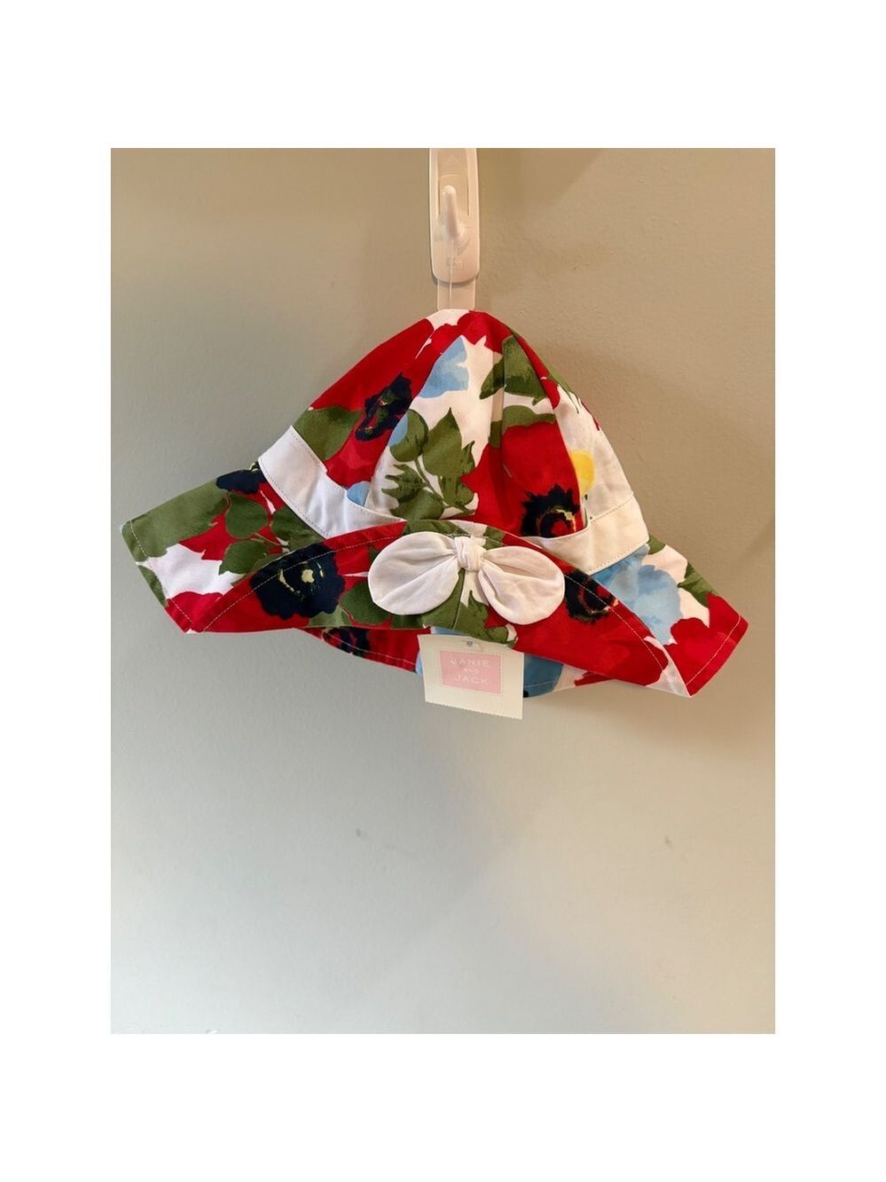 NWT Janie and Jack Baby 6-12 months Cotton Floral Sun Hat red white blue